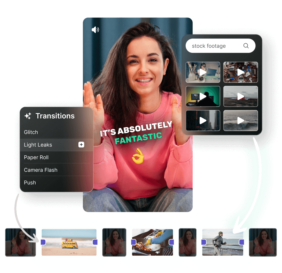 Automatically add stock footages to your video and add cool transistions in between clips